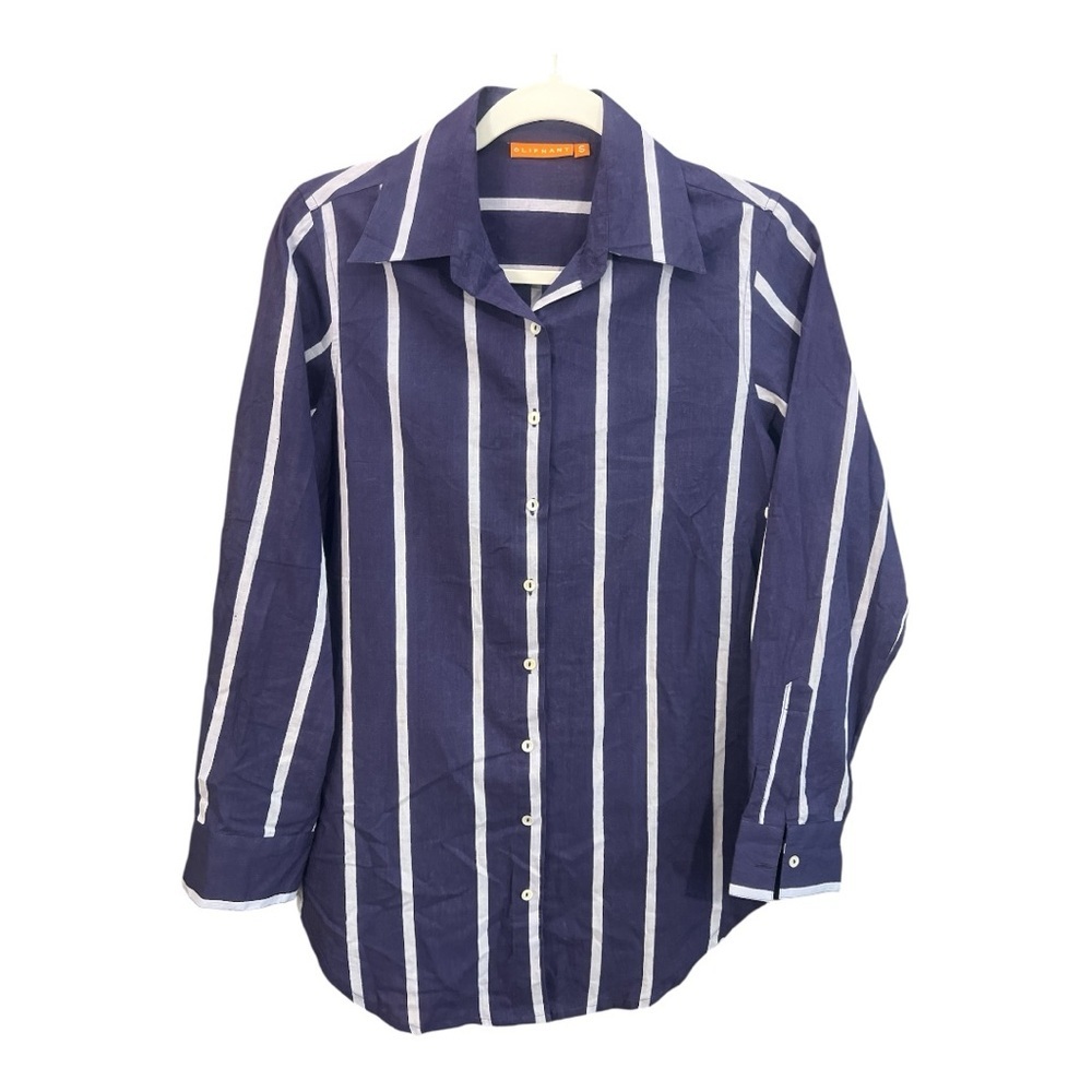 Oliphant Blue Striped Button Down Long Sleeve Top Size Small Nautical Beach GH1 - Picture 1 of 6